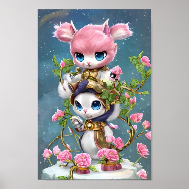 Affiche Guerrier lapin rose et blanc (Devant)