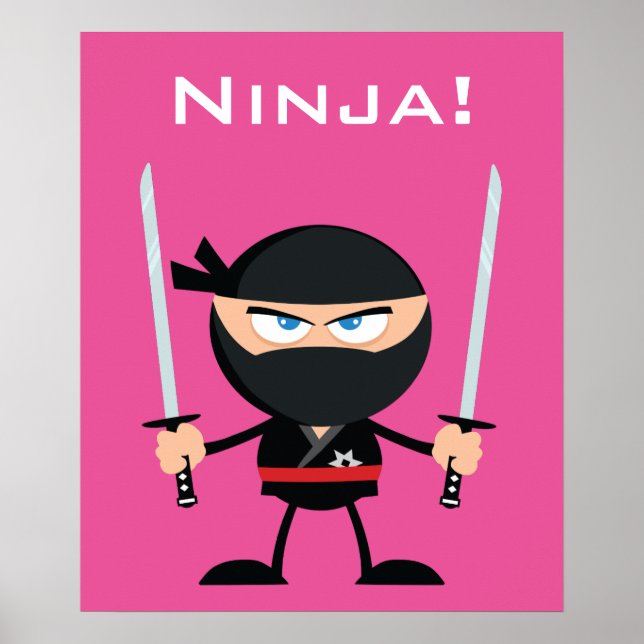 Affiche Guerrier Ninja Rose Caricature Avec Deux Katana (Devant)