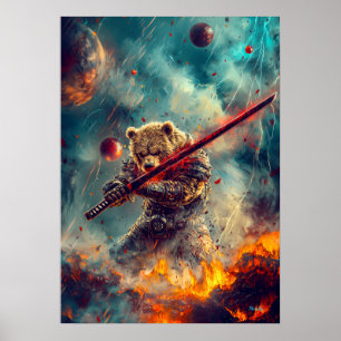 Affiche Guerrier Ours Céleste – Gardien Samouraï Cosmique