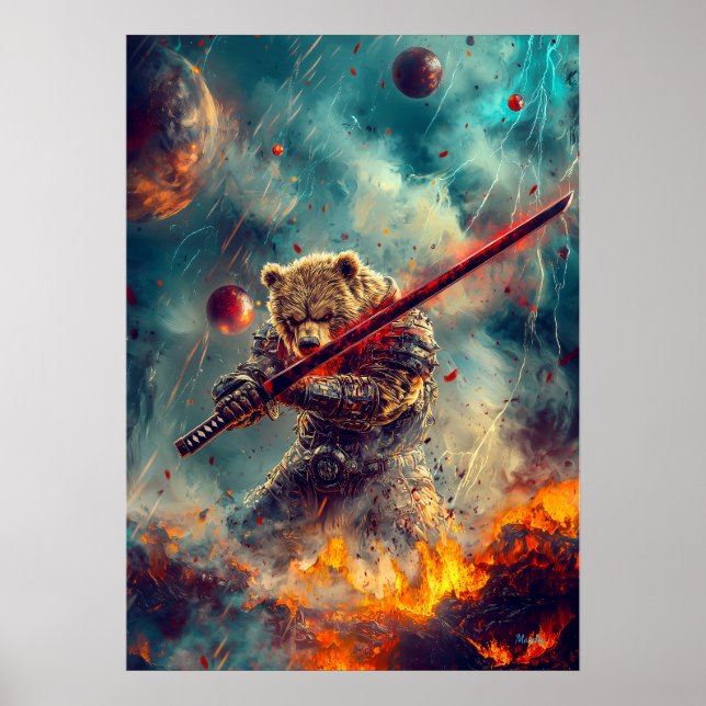 Affiche Guerrier Ours Céleste – Gardien Samouraï Cosmique (Devant)