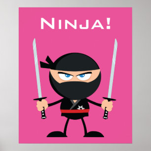 Affiche Guerrier rose de Ninja de bande dessinée avec deux