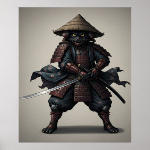 Affiche Guerrier samouraï Chat noir 
