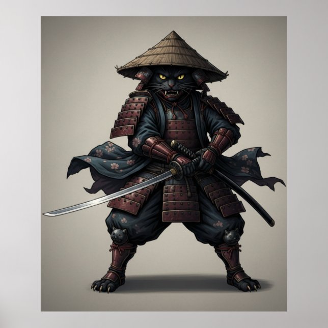 Affiche Guerrier samouraï Chat noir  (Devant)