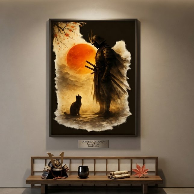 Affiche Guerrier Samouraï Japonais & Chat Noir Sous Sang  (Créateur téléchargé)