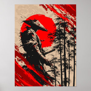 Affiche Guerrier samouraï japonais lavis à l'encre
