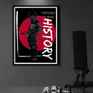 Affiche Guerrier samouraï japonais soleil rouge vintage