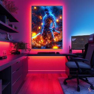 Affiche Guerrier Samouraï Néon – Bushido Cyberpunk