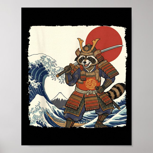Affiche Guerrier samouraï raton laveur drôle &amp; art (Devant)