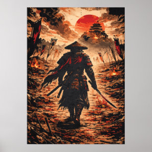 Affiche Guerrier samouraï sur le champ de bataille, art d'