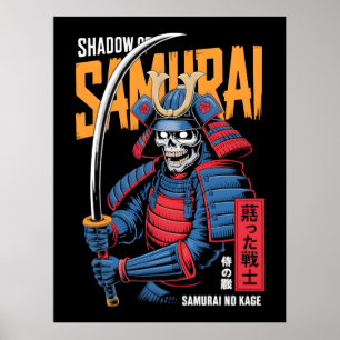 Affiche Guerrier squelette samouraï de l'ombre en armure b