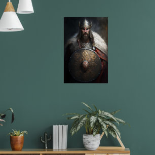 Affiche Guerrier Viking IA tenant un bouclier