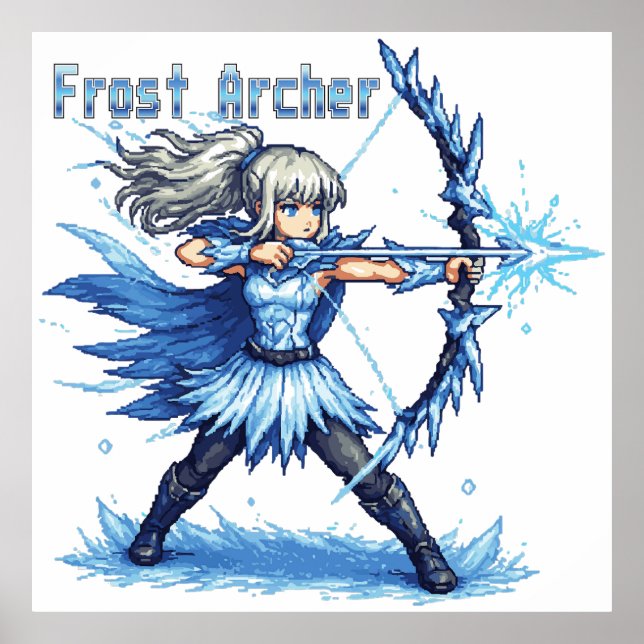 Affiche Guerrière Archère de Givre en Pixel Art Rétro (Devant)