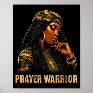 Affiche Guerrière de prière femme noire camouflage foi chr
