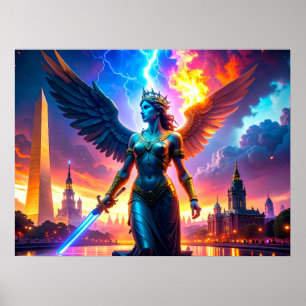Affiche Guerrière Lady Liberty Défenseur de la Liberté Dém