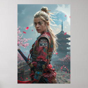 Affiche Guerrière samouraï femme avec katana — culture jap