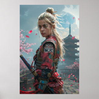 Affiche Guerrière samouraï femme avec katana — culture jap