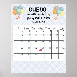 Affiche Guess Date d'échéance Calendrier Ballons bébé Post