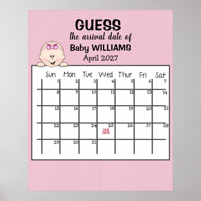 Affiche Guess Due Date Calendar Baby Girl (Devant)