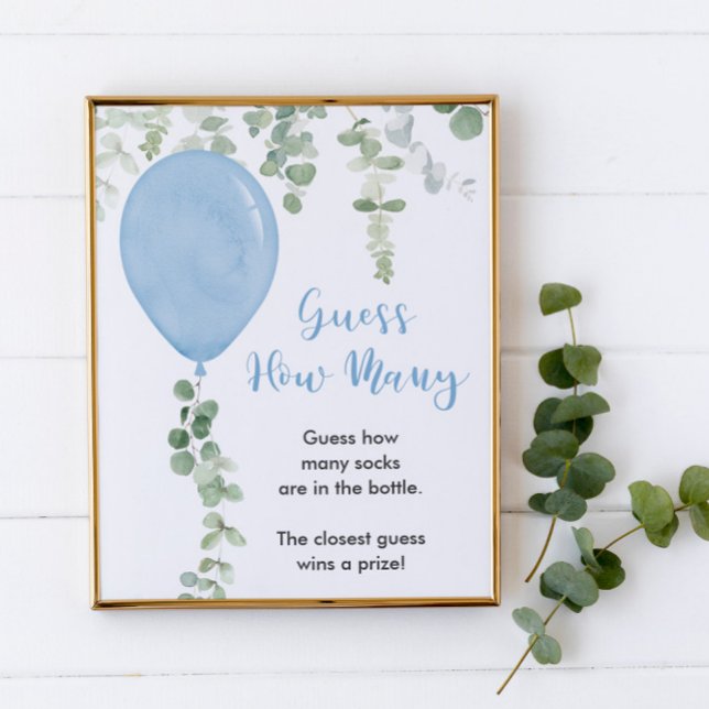 Affiche Guess How Many game blue balloons greenery (Créateur téléchargé)