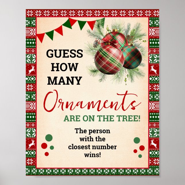 Affiche Guess How Many Ornaments Game Ugly Sweater Sign (Devant)