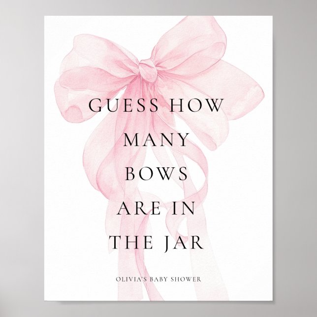 Affiche Guess How Many Pink Bow Baby Shower Game (Devant)