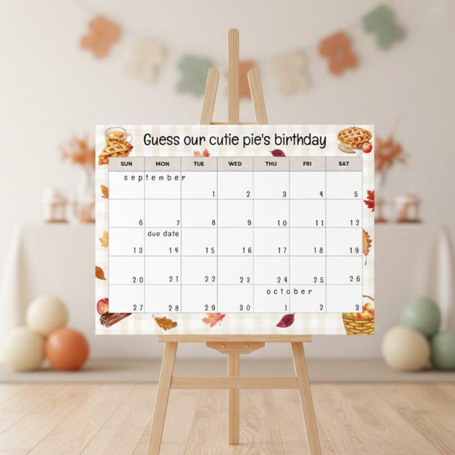 Affiche "guess our cutie pie's birthday" baby shower game (Créateur téléchargé)