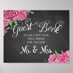 Affiche Guest book floral wedding print peony rose sign