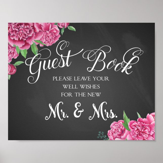 Affiche Guest book floral wedding print peony rose sign (Devant)
