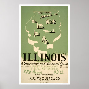Affiche Guide de l'Illinois 1940 WPA