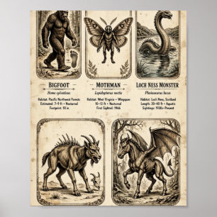 Affiche Guide de terrain vintage sur les cryptides d'Améri