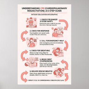 Affiche Guide en 6 étapes de la RCR : Réanimation cardiopu