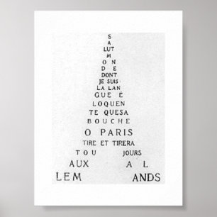 Affiche Guillaume Apollinaire, Eiffel Calligramme