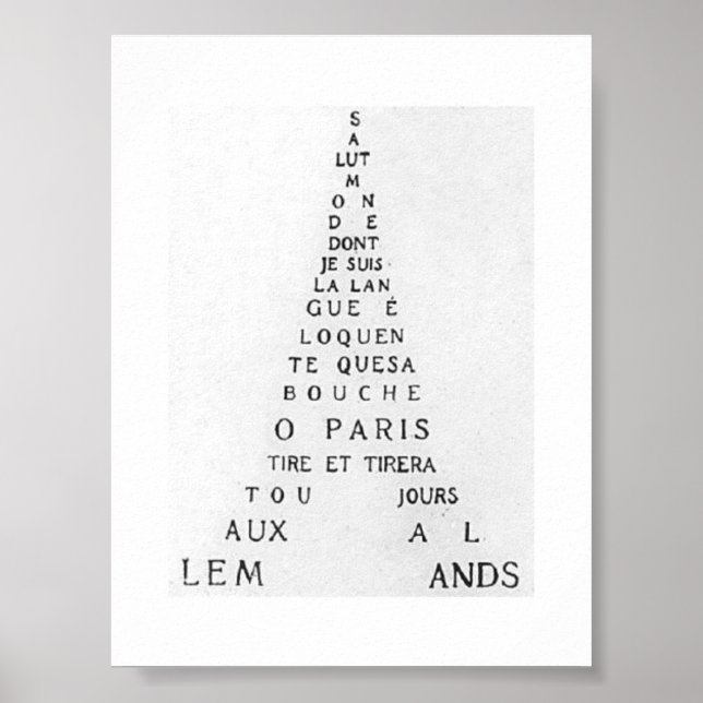 Affiche Guillaume Apollinaire, Eiffel Calligramme (Devant)