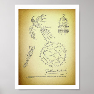 Affiche Guillaume Apollinaire, Poème Calligramme (1920)