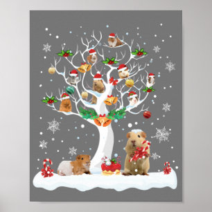 Affiche Guinea Pig Christmas On Winter Tree Goat Lover Paj