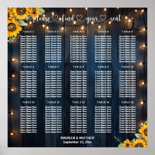 Affiche Guirlande de Bois Bleu 15 Tables Plan de Table de