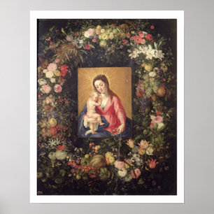 Affiche Guirlande de fruit et de fleurs avec la Vierge et