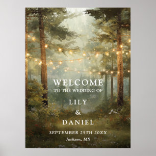 Affiche Guirlande de lumières de forêt rustique Signe de b
