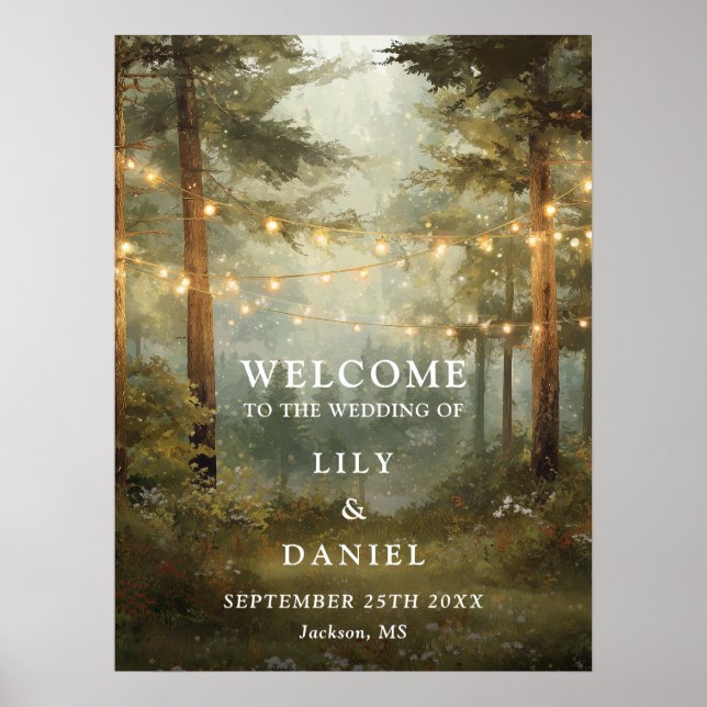 Affiche Guirlande de lumières de forêt rustique Signe de b (Devant)