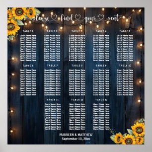 Affiche Guirlande de lumières en bois bleu pour 13 tables