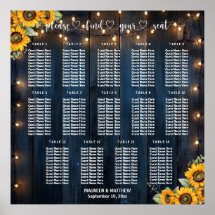 Affiche Guirlande de lumières en bois bleu pour 14 tables