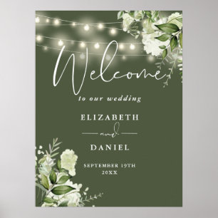 Affiche Guirlande de lumières vert olive Fleurs de mariage