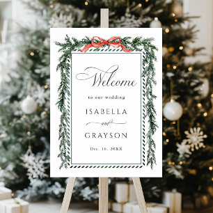 Affiche Guirlande de pin aquarelle Bienvenue au mariage