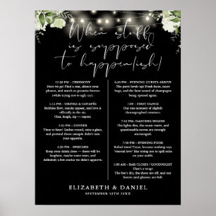 Affiche Guirlande Lumineuse Florale Noir Blanc Programme d