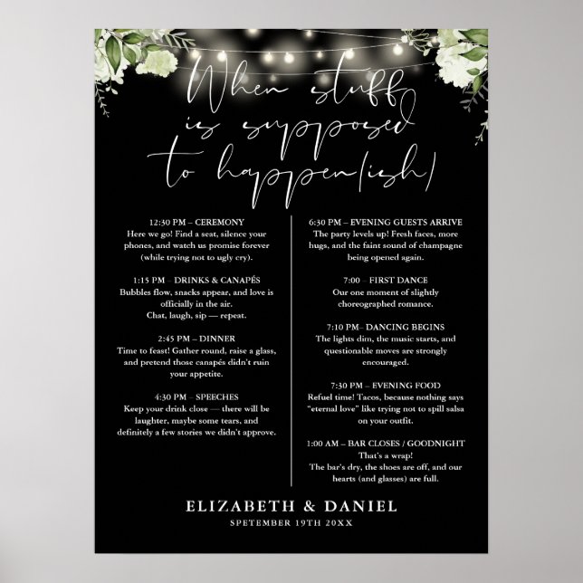 Affiche Guirlande Lumineuse Florale Noir Blanc Programme d (Devant)