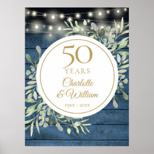Affiche Guirlande Lumineuse Panneau Bois Rustique 50e Anni