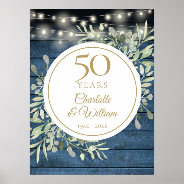 Affiche Guirlande Lumineuse Panneau Bois Rustique 50e Anni (Devant)