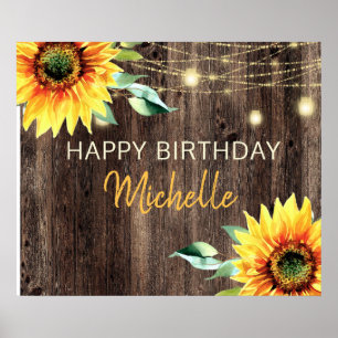 Affiche Guirlande lumineuse rustique Tournesol Joyeux Anni