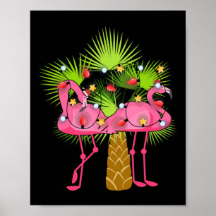 Affiche Guirlandes de Noël aux Flamants Roses Tropicaux Ha