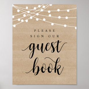 Affiche Guirlandes Lumineuses, Panneau de Mariage Signez N